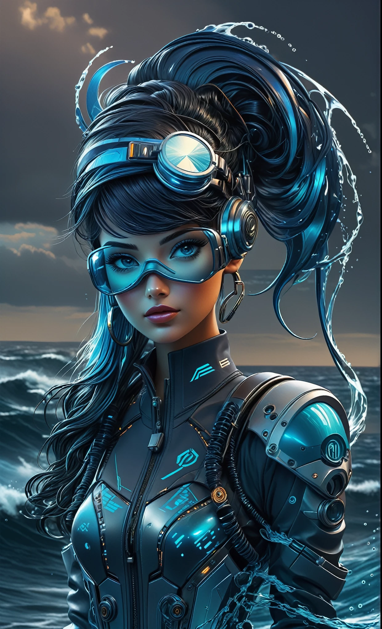 Nazare Nautica vol.2, by Luis Duarte, Nanopunk, blue shading, Nazare style, Element Water, Mythpunk, Graphic Interface, Space Art, Sci-Fic Art, Dark Influence, NijiExpress 3D v3, Kinetic Art, Datanoshing, Oilpainting, Ink v3, Splash style, Abstract Art, Abstract Tech, Cyber Tech Elements, Futuristic, Epic style, Illustrated v3, Deco Influence, AirBrush style, drawing