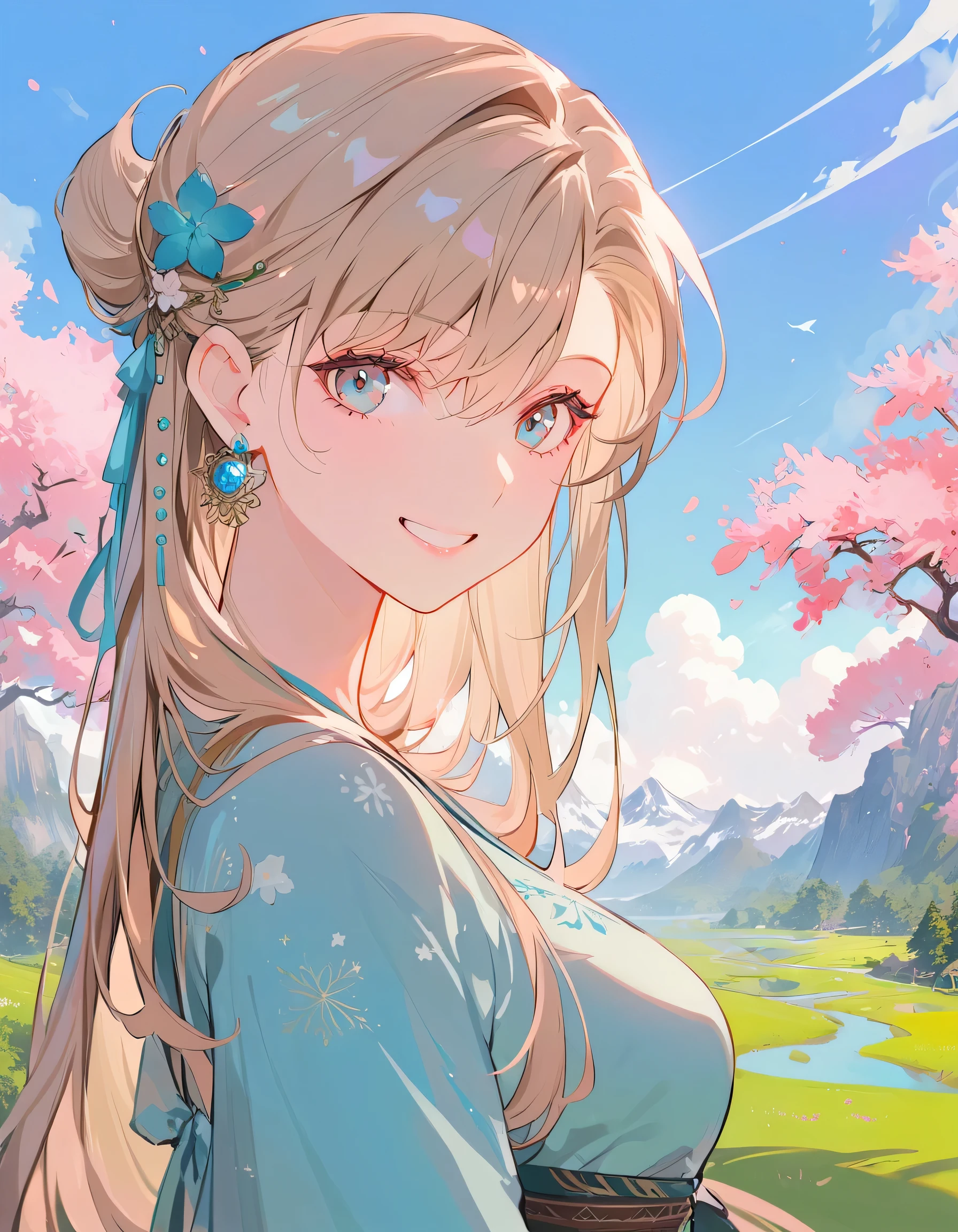 Asuna, Asuna_(Star), 1 Girl, fantasy, high resolution, Watching_leave, Watching_arrive_this_side, The original, Practical, landscape, close up, superior_Body, Smile, actiexist pose,exist_floor,