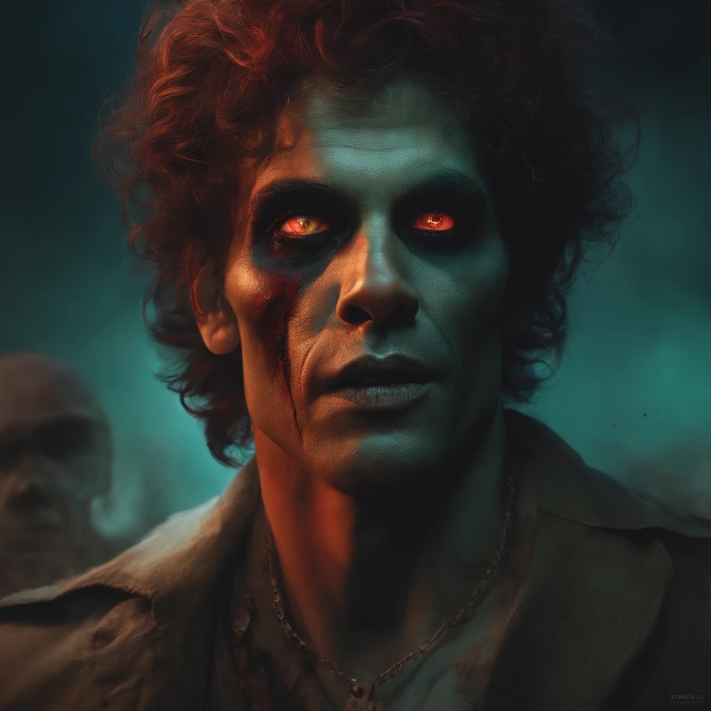 creates an image of a combination between a male human and a zombie