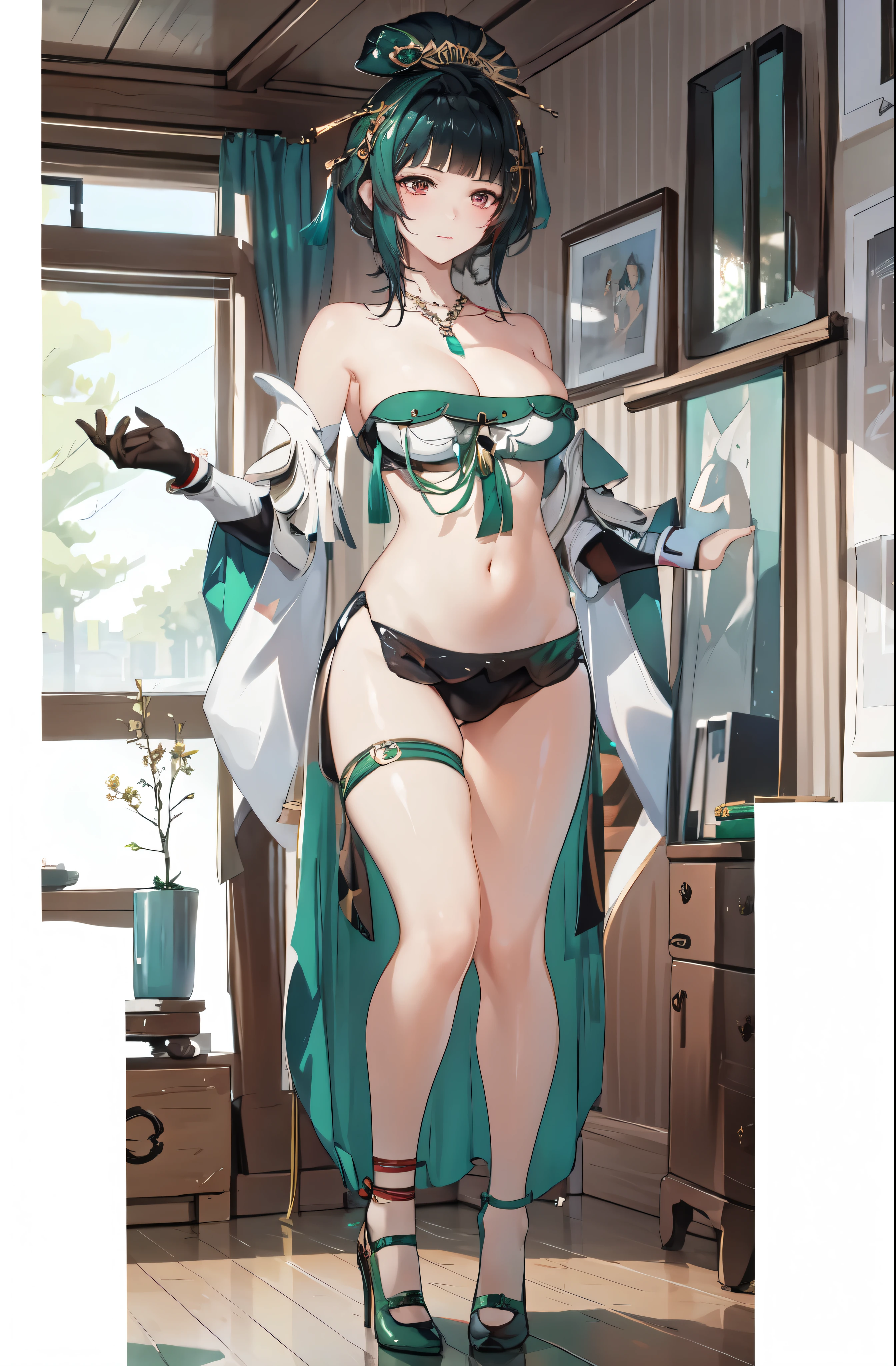 masterpiece, best quality BREAK solo, china dress, highres, Super detailed, very detailed, highest quality, best quality, super detailed, 1girl, standing, (large breasts), mature female, hanying, Full body drawing, (masterpiece), (best quality), (hyperdetail), (illustration), ((extremely delicate and beautiful)), (detailed light), (prefect's body), full body drawing, Hanying, HanYing, sexy, sexy belly, sexy belly line, sexy belly button