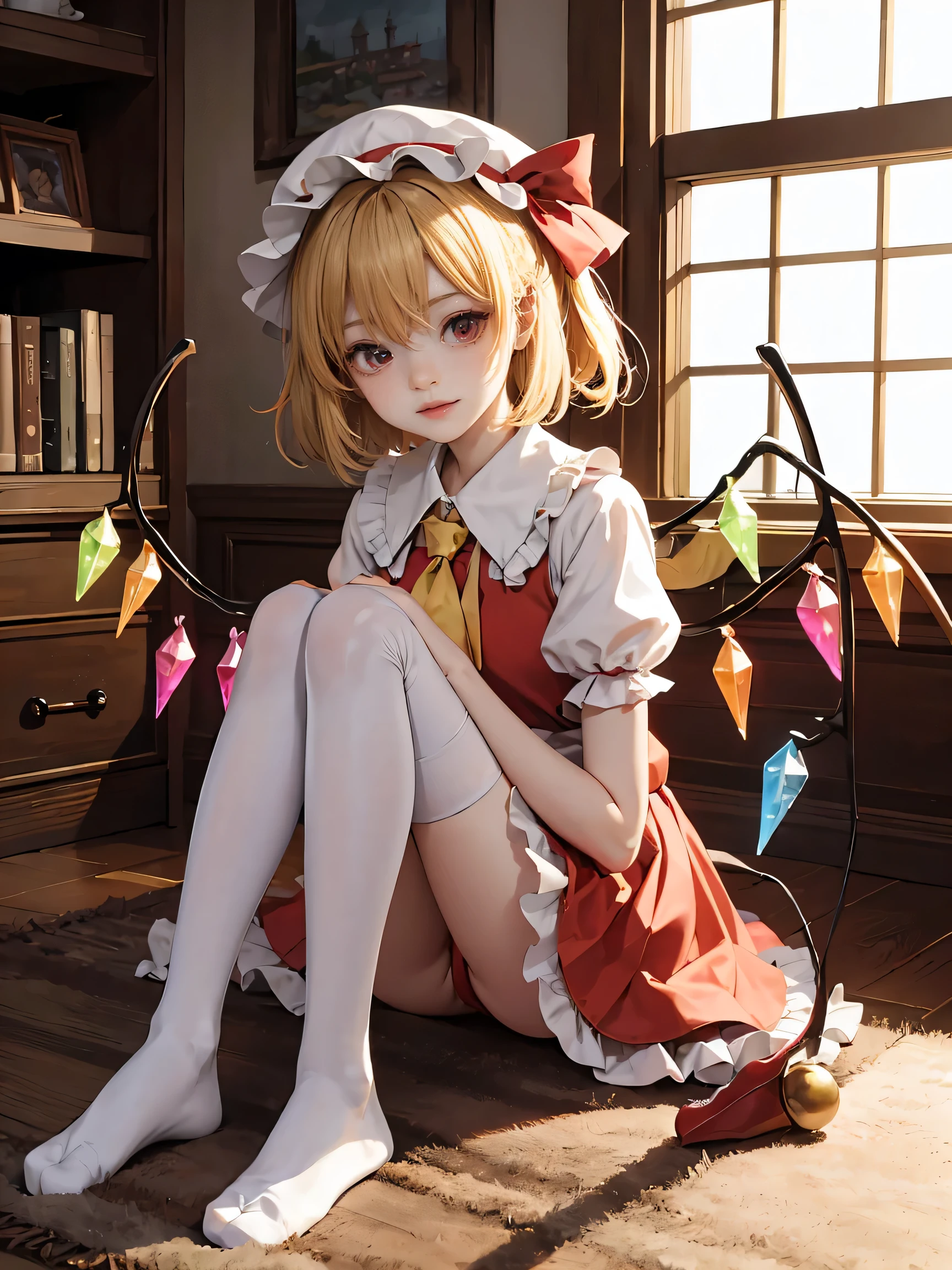 Flandre Scarlet、Touhou Project、Knee-high socks、Drawers、Crouch、lovely、slender、Western-style building