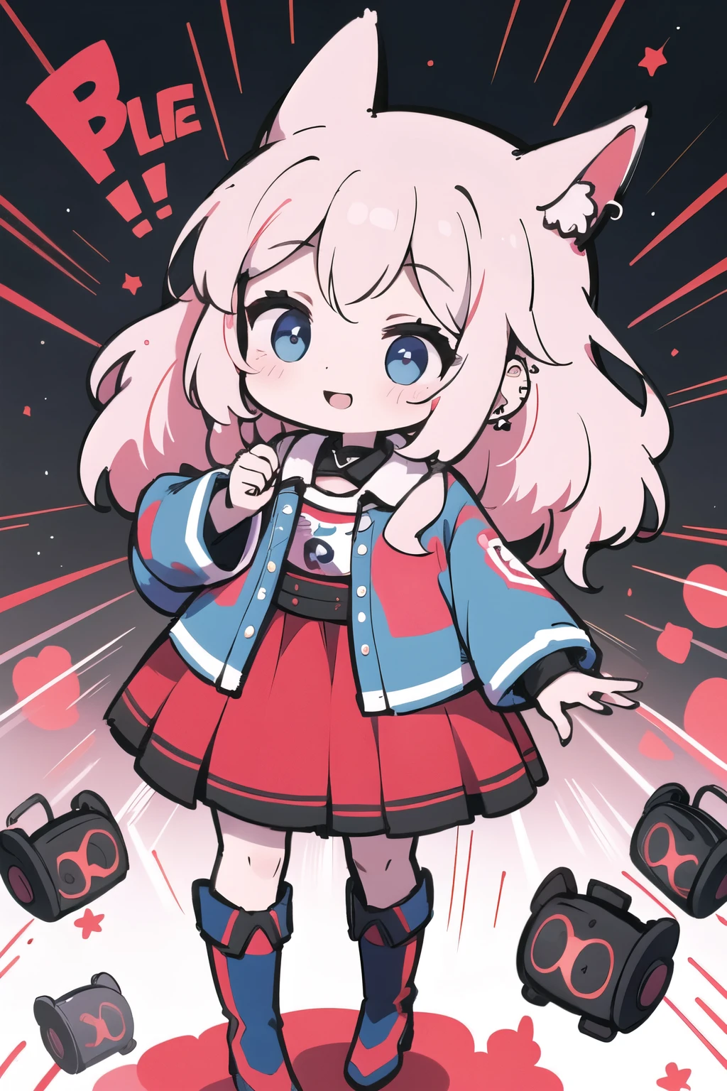 ((mejor calidad)), ((Obra maestra)), (detallado), cara perfecta, of the highest quality、4k、Obra maestra、Cola de caballo rubia、ojos rasgados、blue eyes、pale skin、Gal、Pink sweater、top-less、collar de zafiro、Tener muchos piercings en las orejas.、labios rosadoaquillaje pesado、Pechos grandes、falda corta、Botas hasta las rodillas、DJ en vivo、tocadiscos para DJ、Sintetizador、mezclador、Hermoso escenario、Lots of neon、sonrisa despiadada、Red nails、Lugares en vivo por la noche