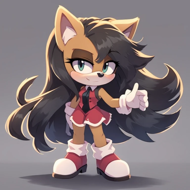 Mobian, very long hair, wild smoky hair, female