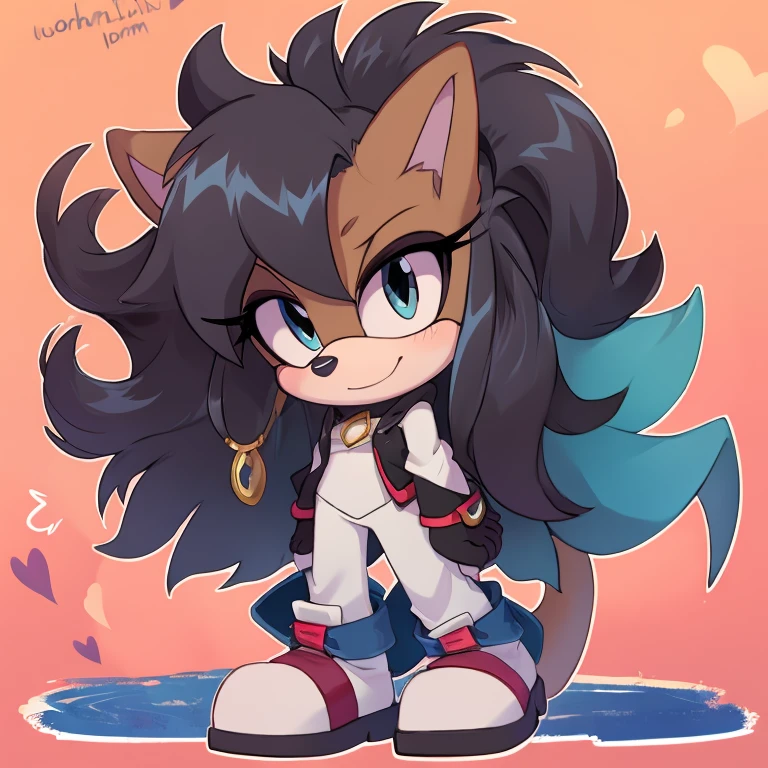 Mobian, very long hair, wild smoky hair, female
