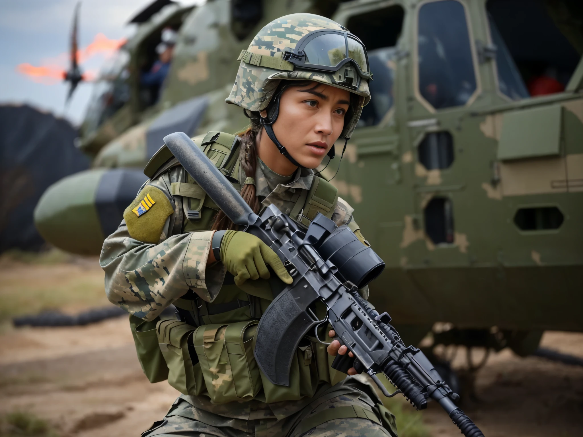 Female soldiers defending a base under attack