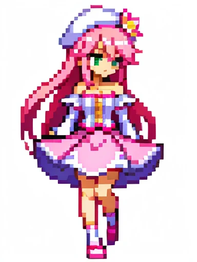 masterpiece , best quality , pixel art , 1 girl , fantasy clothes , full body , white background , heroine , deformed , junior , sexy , chibi , Highly Exposed , angel , pink clothes