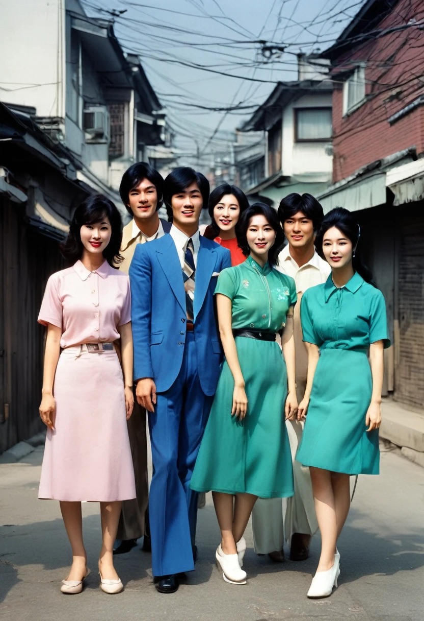 1970s very attractive handsome beautiful korean young men and women together in a 1970s Seoul Neighborhood