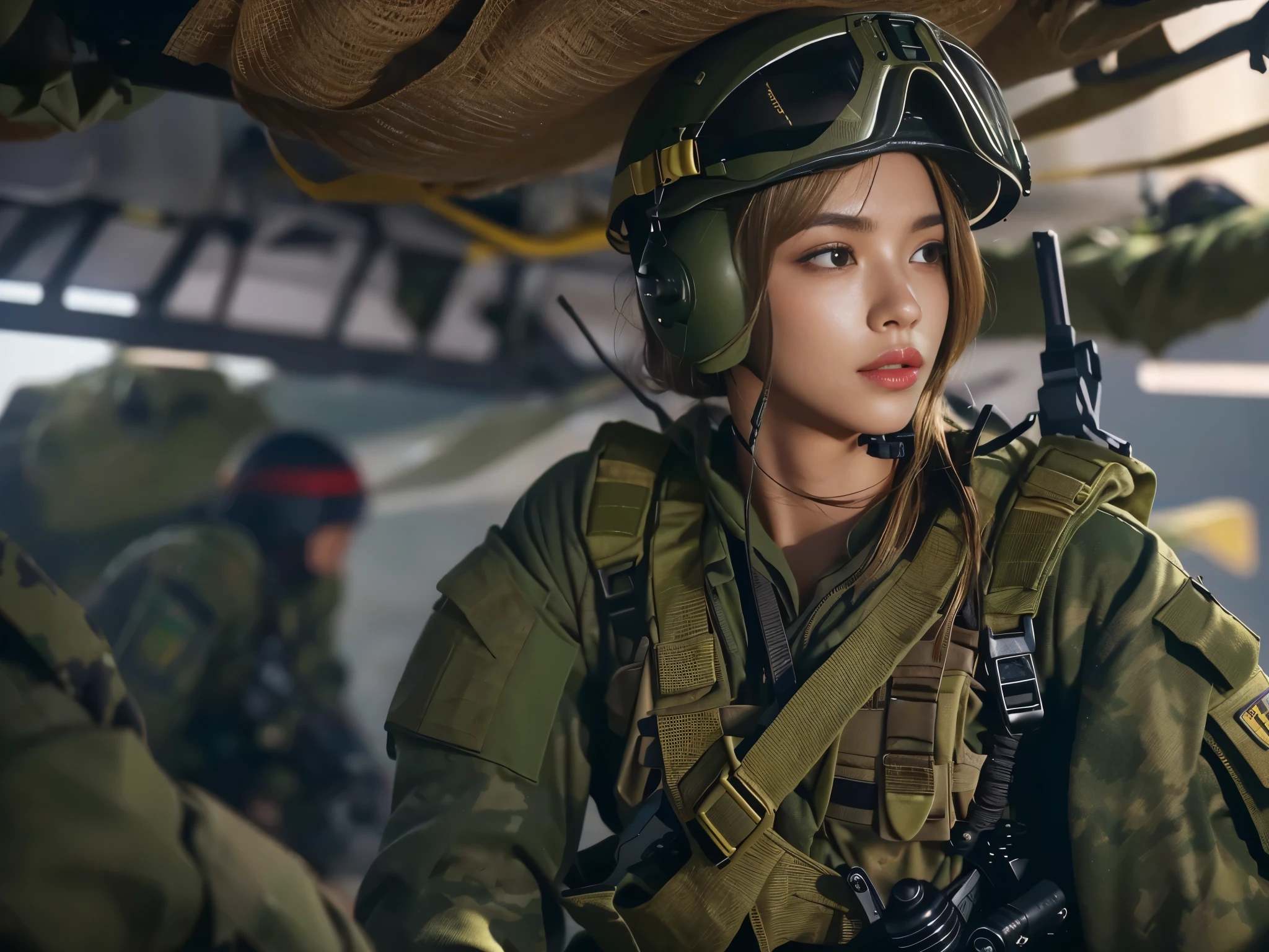 A female soldier taking a moment of rest