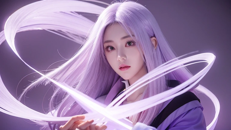 theme:?? with Yin Ji Character setting:Long purple-white gradient hair、indifferent、Kindness image is not limited，Can be realistic、Anime and other styles