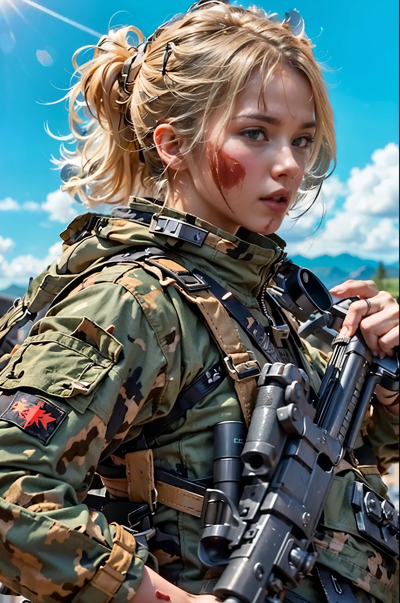 A beautiful female soldier taking a moment of rest
