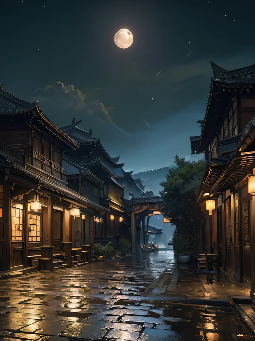 ((masterpiece、highest quality、Very detailed、High resolution、Realistic、Sharp focus、Cinema Lighting))、((Landscape only、There are no people))、Official Art、streets of china、 (Lots of fireflies、night、moon)、 Street lamp、Beautiful views、Spectacular scenery、Detailed Description、Global Illumination、Unreal Engine Rendering、Octane Rendering