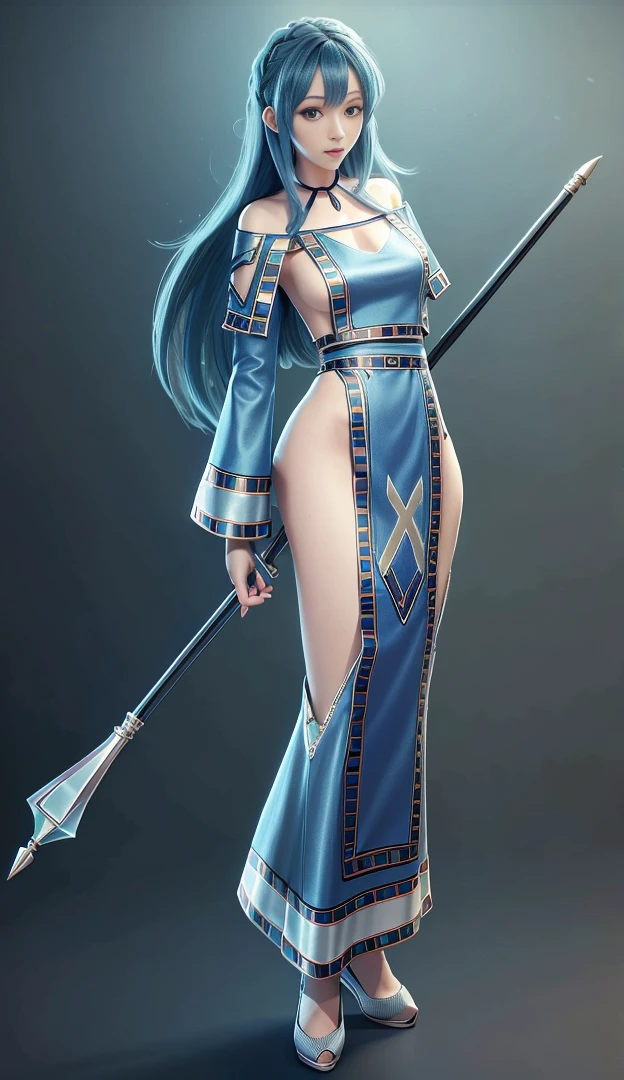 Blue hair surrealism, shadow, Character table, Reference Table, Standing painting, 8k, Super Detail, 1080P, Women HD, 4K, 8k, 16k, high resolution, best quality, high quality, Anatomically correct, masterpiece, precise, Ultra HD,grace,Unreal Engine,Delicate face,Long braids,slim,Long legs