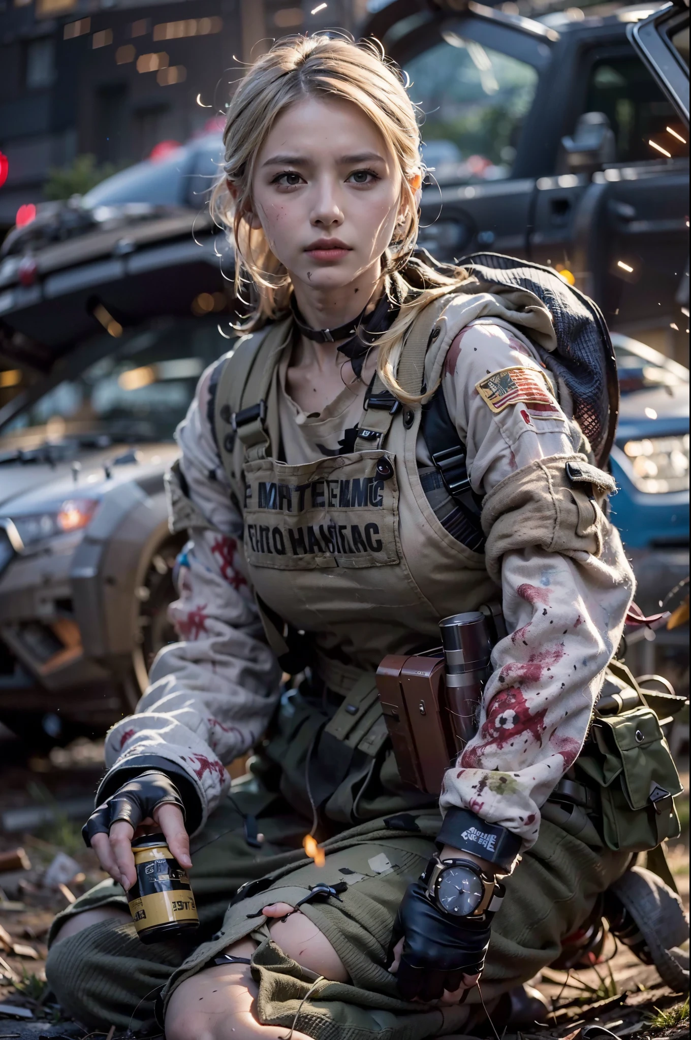 A mercenary girl watches as an enemy plane is shot down and falls