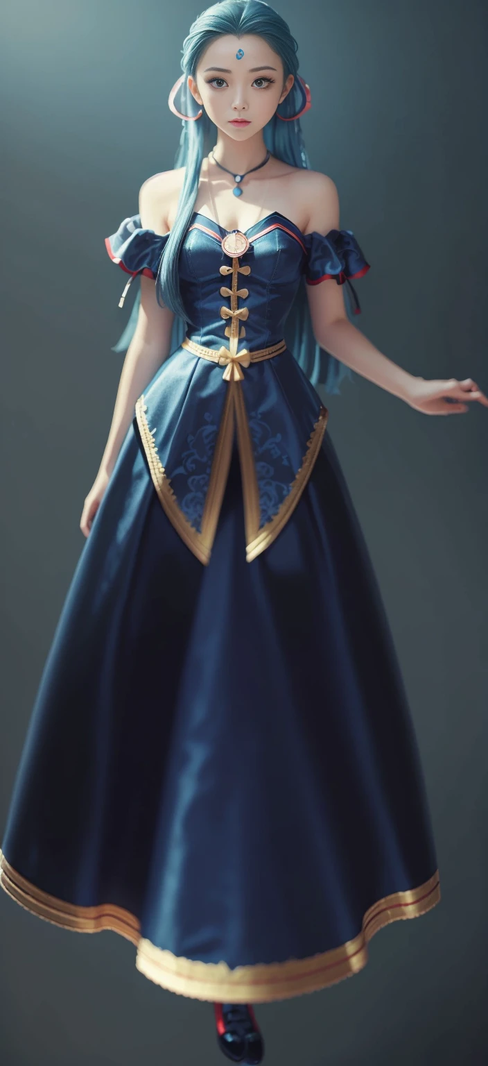 Blue hair surrealism, shadow, Red clothing,Character table, Reference Table, Standing painting, 8k, Super Detail, 1080P, Women HD, 4K, 8k, 16k, high resolution, best quality, high quality, Anatomically correct, masterpiece, precise, Ultra HD,grace,Unreal Engine,Delicate face,Long braids,slim,