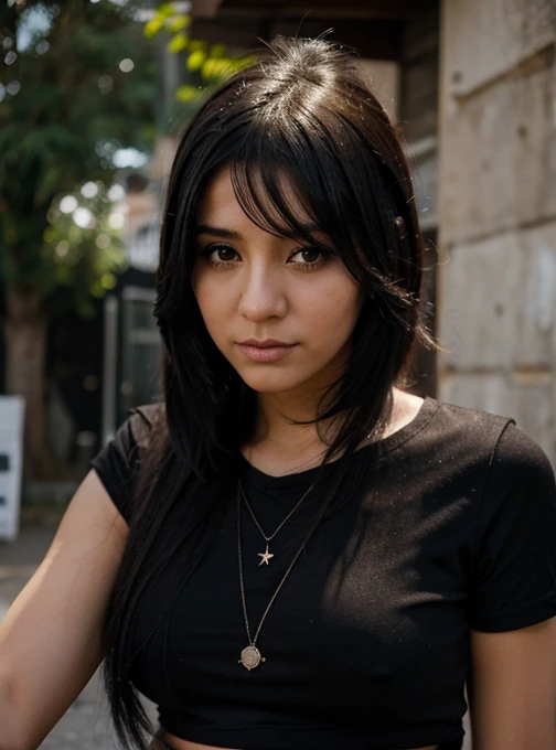 Chica con cabello negro emo bonita y persiba real  en los que haceres cotidianos 