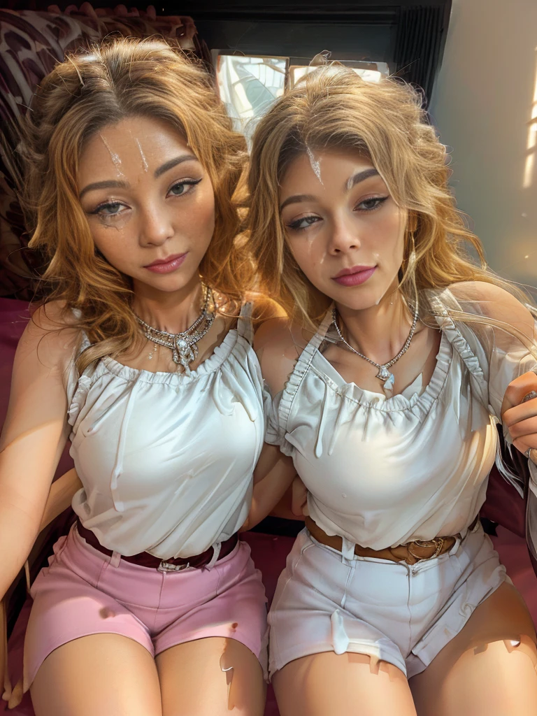 female、1 male、(european:1.2)、(blonde)、(Super beautiful)、(beautiful face:1.5)、30 year old woman、(with her husband:1.it on a chair and spread her legs:1.2)、(sg white panties:1. blazer、(short skirt)、white shirt、large bedroom inside mansion (A single black man laying on his back, in-bed wearing shorts, in-center of composition) A diverse group of five young adult Americans, representing different ethnicities and characteristics, wearing yoga-pants and tank-tops, displays their unique beauty with perfect bodies, large breasts, wide thi, Among them, there are blonde young adult girls with auburn hair, emanating an air of natural elegance. Brown young adult girls with silky locks and a captivating sheen show off their exotic beauty. Also present are black young adult girls with stunning curly hair, highlighting their authenticity and cultural pride, (the women surround a singular BLACK MAN with short-hair, from all sides) (in a bed) the women kiss the singular Black Man, touch the singular Black man, masterpiece, high details, high quality, best quality.