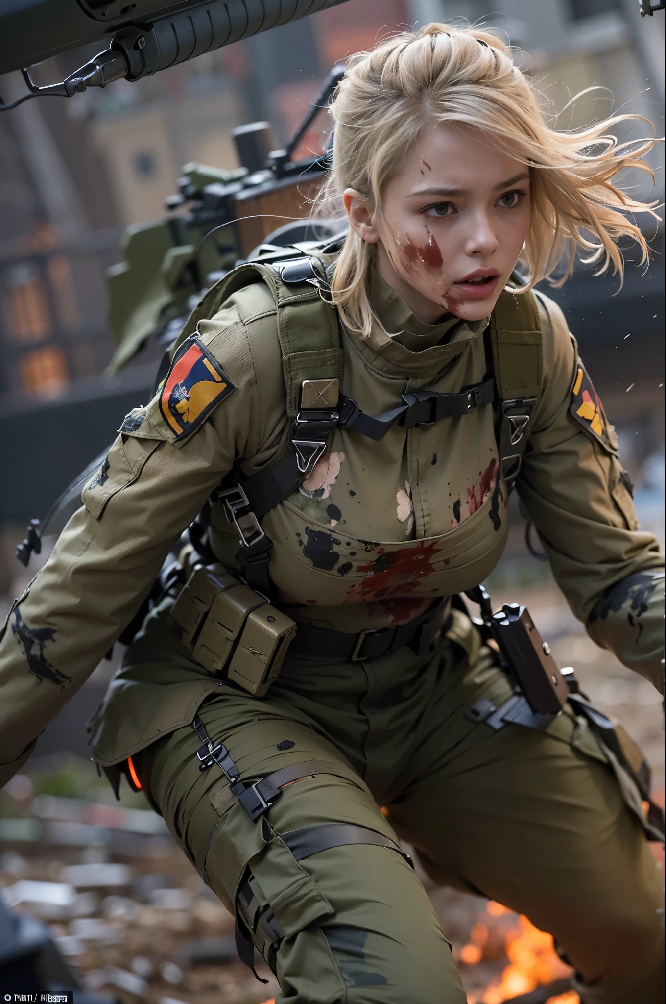 Female soldiers evacuating after enemy attack