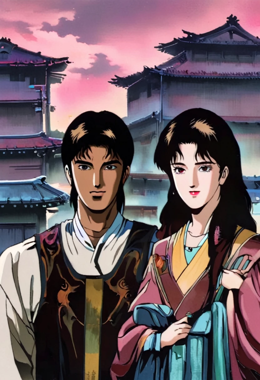 Anime look with 80s style vaporwave highly detailed very accurate korean culturals look appearance looking authentic accurate lifelike dignified very good looking beautiful and cute looking very attractive handsome beautiful very korean young men and women together in a 1980s Seoul Neighborhood