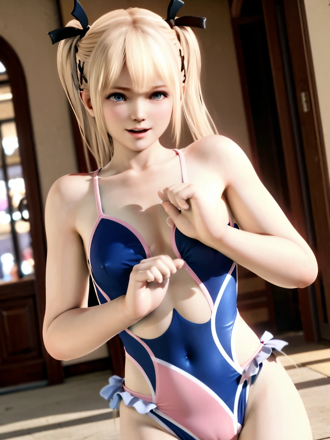NSFW,Marie Rose,Swimwear,(Embarrassed:1.5),blush,(Perfect hands),(Perfect Anatomy),(masterpiece),(highest quality)