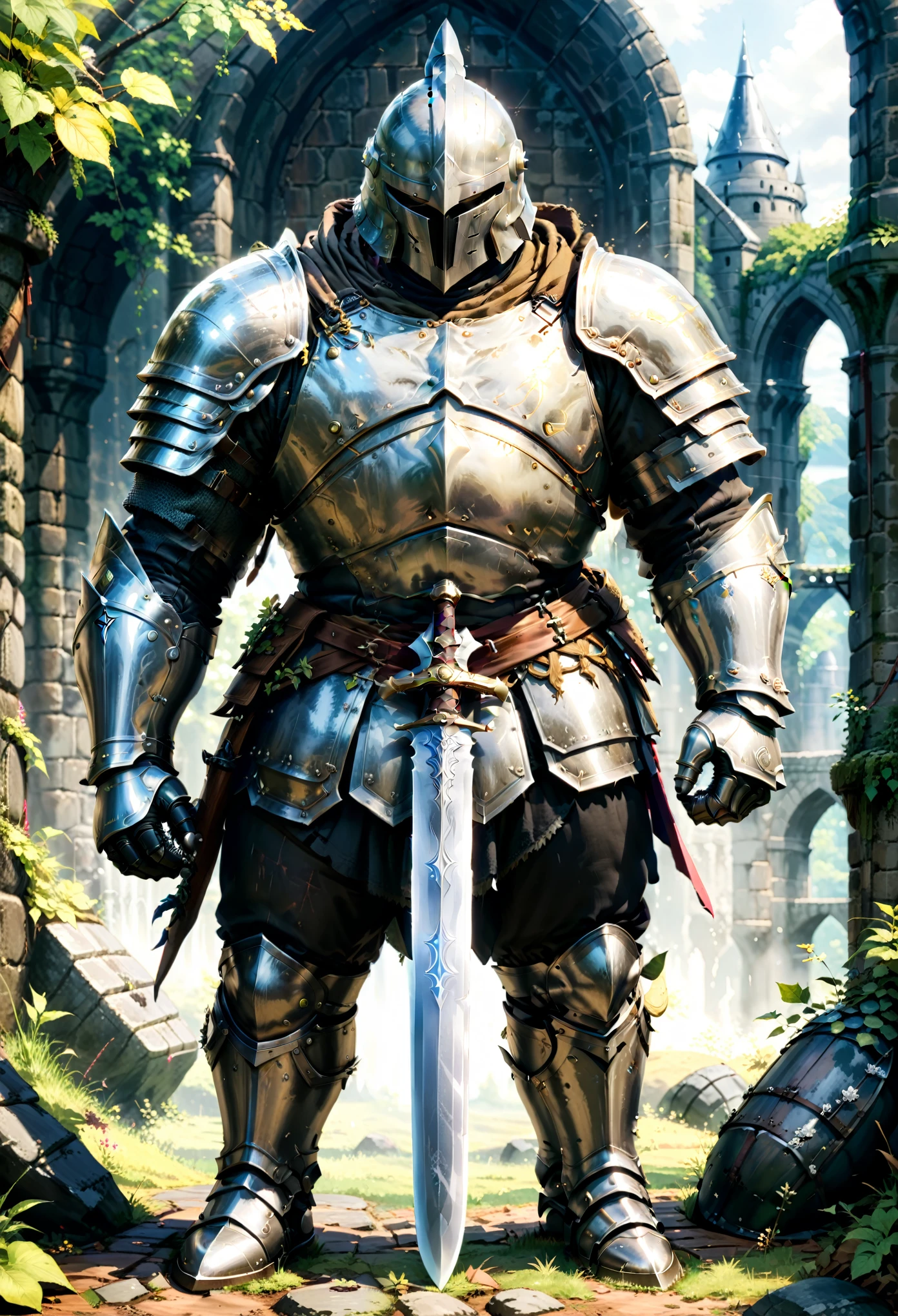 1boy, siegmeyer_of_catarina, swordup, holding sword, score_9, score_8_up, score_7_up,