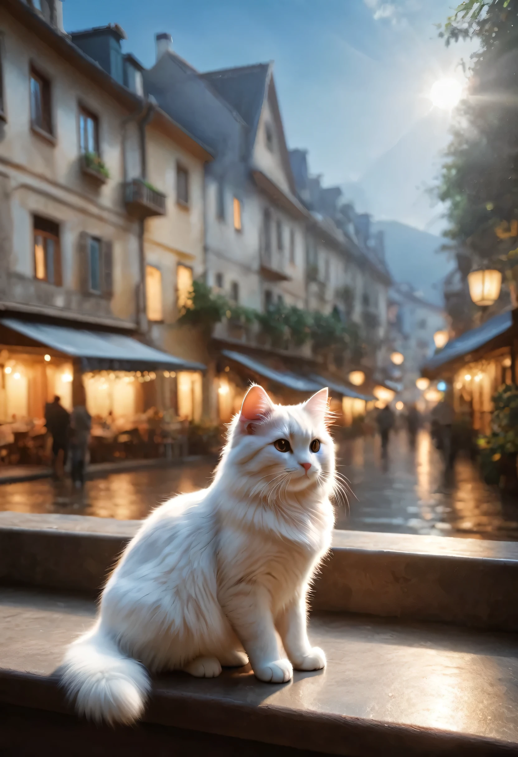 [cute cat greets viewers, Pierre＝Art by Auguste Renoir and Jeremy Mann, (Viewpoint angle:1.2), Realistic, Ray Tracing, Beautiful lighting,masterpiece:RAW Photos,Photorealistic,cute cat,The best masterpiece,Fluffy cat,Beautiful light and shadow,Reality:0.4]