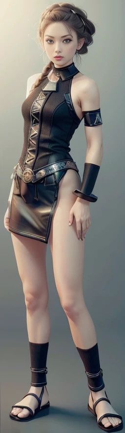 Surrealism, shadow, apparel,Character table, Reference Table, Standing painting, 8k, Super Detail, 1080P, Women HD, 4K, 8k, 16k, high resolution, best quality, high quality, Anatomically correct, masterpiece, precise, Ultra HD,grace,Unreal Engine,Delicate face,Long braids,slim,Long legs,miniskirt