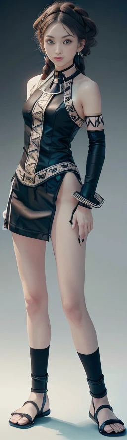 Surrealism, shadow, apparel,Character table, Reference Table, Standing painting, 8k, Super Detail, 1080P, Women HD, 4K, 8k, 16k, high resolution, best quality, high quality, Anatomically correct, masterpiece, precise, Ultra HD,grace,Unreal Engine,Delicate face,Long braids,slim,Long legs,miniskirt