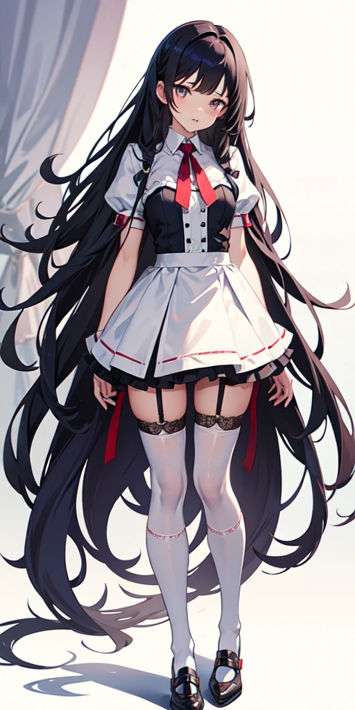 Garter belt,very miniskirt,very long hair,knee up socks