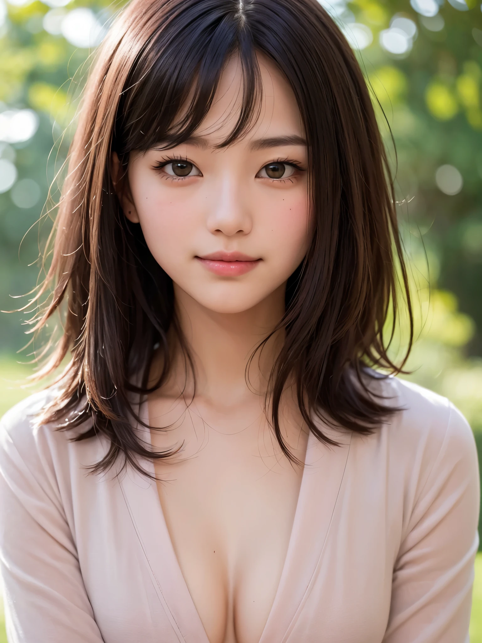 (highest quality、Ultra-realistic as a photo)、Sharp focus, 超High resolutionの顔、(masterpiece)、Very fine finish、(High resolution、8k:1.3)、The face is in focus、Ultra high definition and beautiful eyes、Eyes are symmetrical、(I stare at you with concentrated eyes)、High quality and natural skin、Ultra HD Hair Texture、(Face close-up:1.1)、Japanese women、20-year-old、OL, (short hair, messy hair:1.uit, White Business Shirt、medium breatural light, very cute、very cute, Light Makeup, Glossy Lips、), (blush:1.3), (embarrassed:1.3), small smile