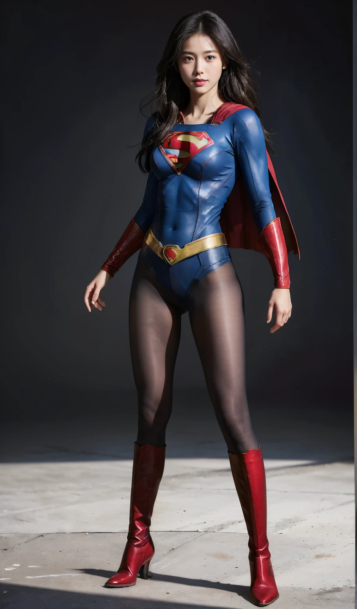 No background、(((Beautiful legs in black tights.)))、(((Legally express the beauty of your smile)))、((((Make the most of your original images)))、(((Supergirl Costume)))、(((Beautiful Hair)))、(((suffering)))、(((Please wear black tights....、Wear red boots)))、((Best image quality、8k))、((highest quality、8k、masterpiece:1.3))、(((Preserve background )))、Sharp focus:1.2、Beautiful woman with perfect figure:1.4、Slim Abs:1.2、Wet body:1.5、Highly detailed face and skin texture、8k