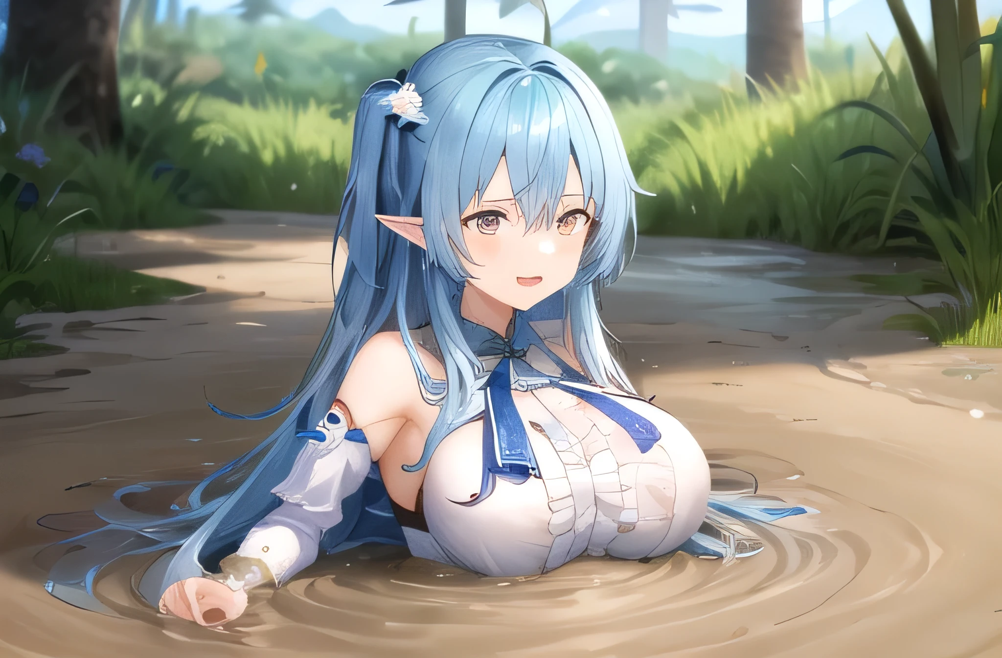 1girl,partially submerged, upper body :d, big breast sand, girl long hair