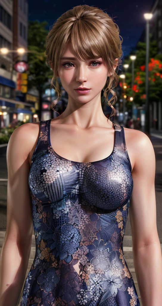 ((highest quality, 8k, masterpiece: 1.3)), whole body, Sharpen the focus: 1.2, Outstanding beauty: 1.4, Slim Abs: 1.2, Tank top dress: 1.1, (City of night, street: 1.1), Highly detailed face and skin texture, Fine grain, double eyelid, Mature Woman,Beautiful and attractive woman who follows fashion trends