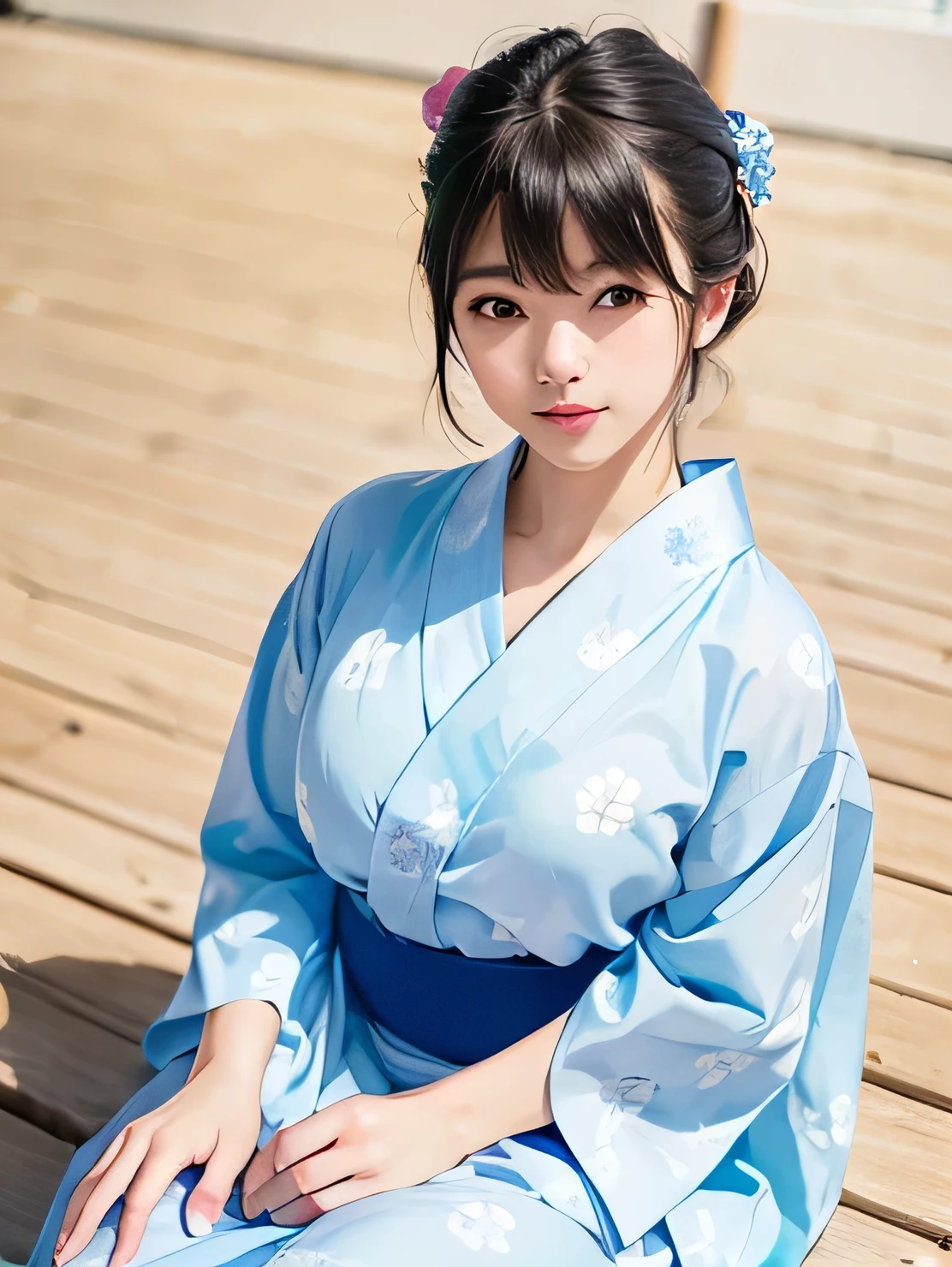 ((vivid, Realistic: 1.5), No background: 1.0, Portrait of a beautiful  Japanese girl: 1.2, Light Gray Background: 1.1, Breast augmentation: 1.2, cute: 1.0,Follow me please (Sitting on the ground): 1.2,((Summer Yukata、Light blue yukata)):1.1. Semi-short hair: 1.2, Navy Blue Hair: 1.2, Small face: 1.1, Straight hair: 1.1, Messy Hair: 1.1,