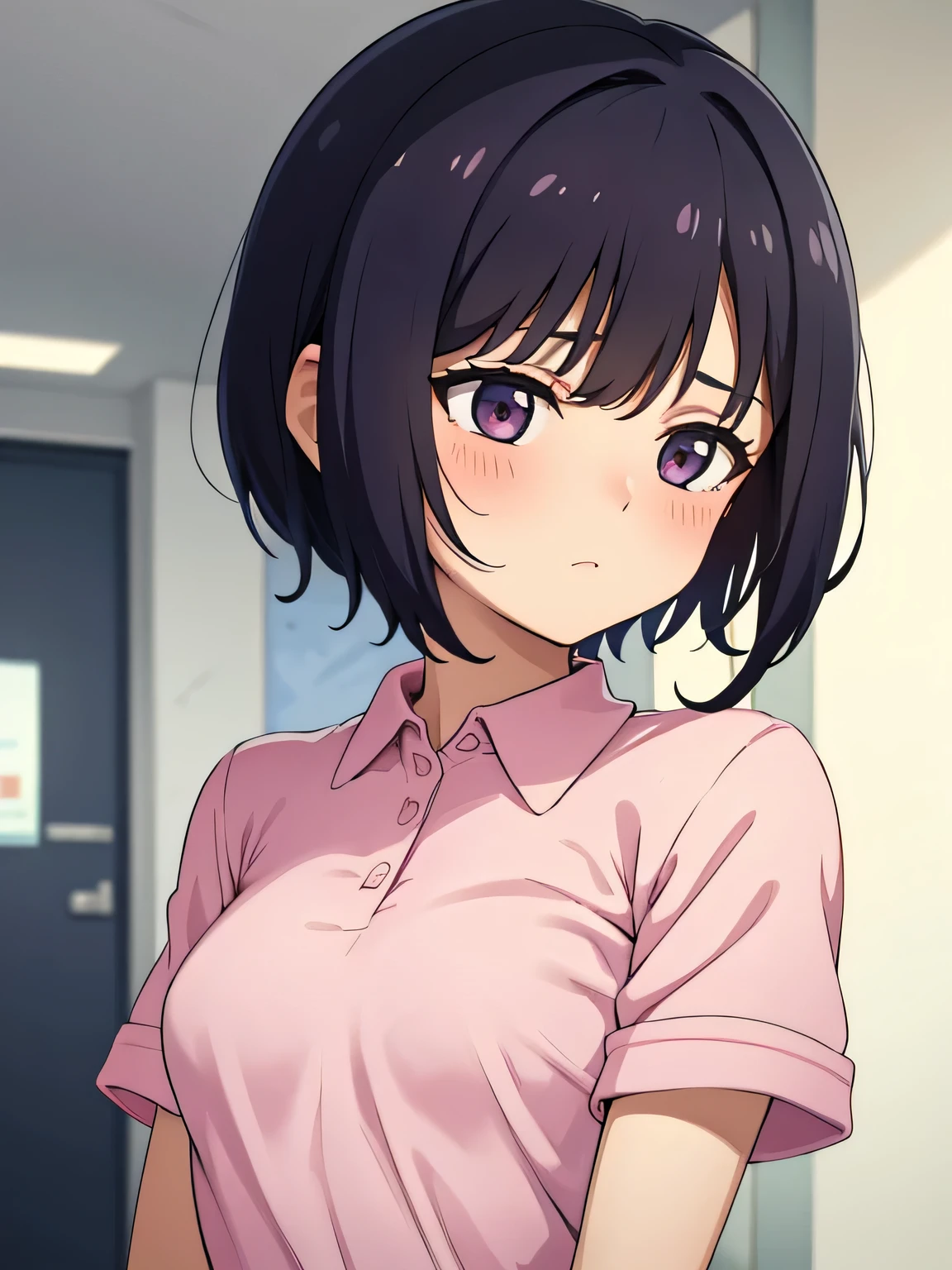 1. Beautiful woman in a pink polo shirt, short hair, Small breasts,Black Hair, Hospital Beautiful Cute High Quality Sexy Naked Short Sleeves Titty Fuck