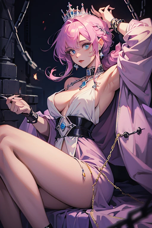princess in a prison, chains, bondage, night