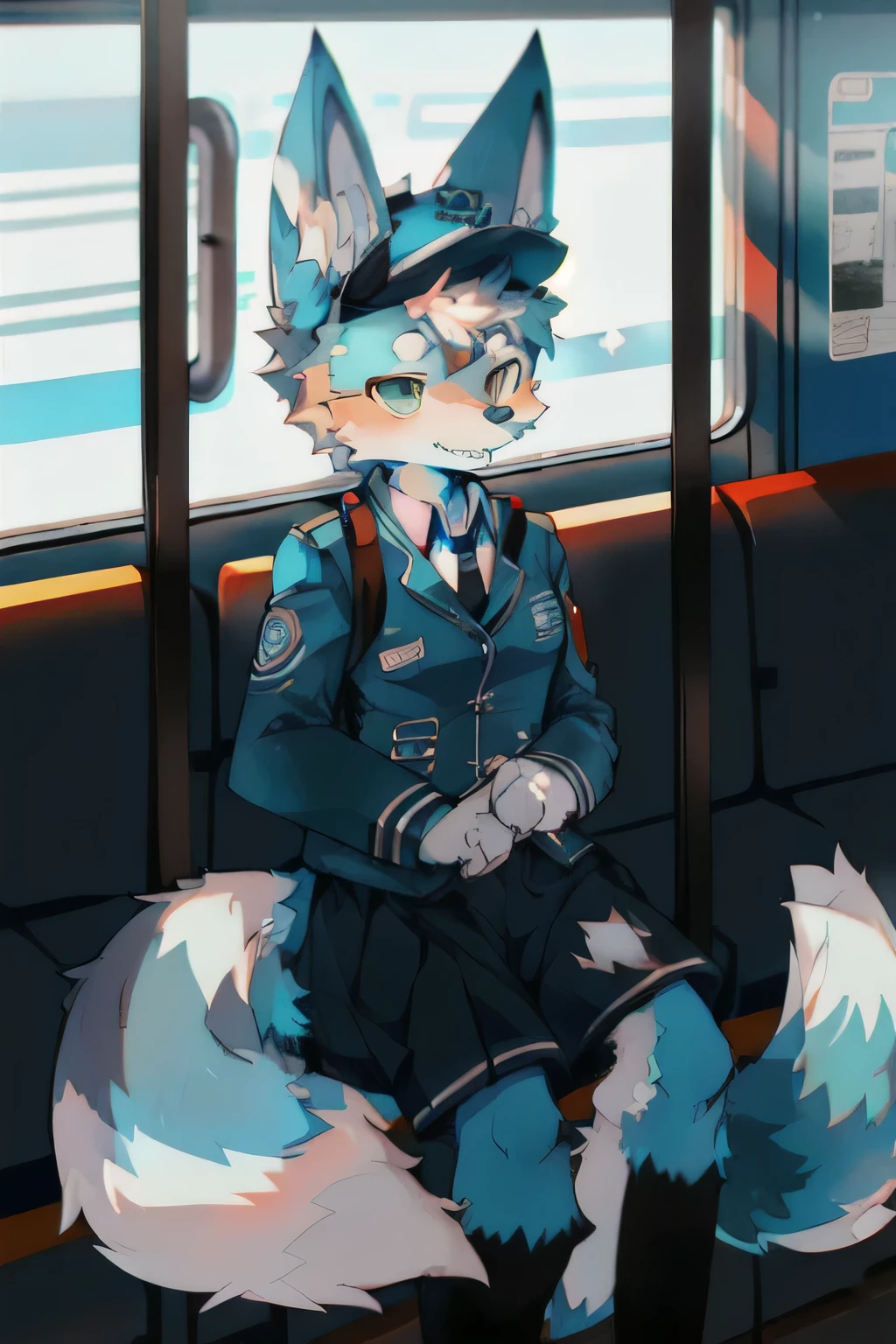 Blue fur, Canine, Fox motif girl, Uniform, Train