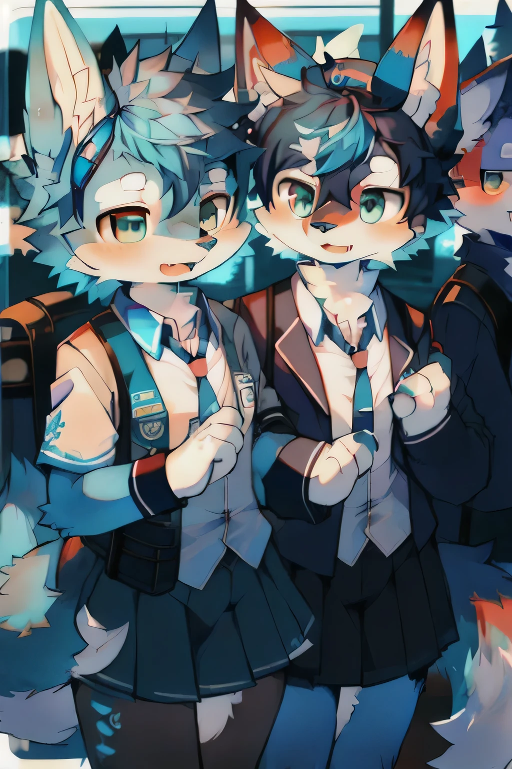 Blue fur, Canine, Fox motif girl, Uniform, Train
