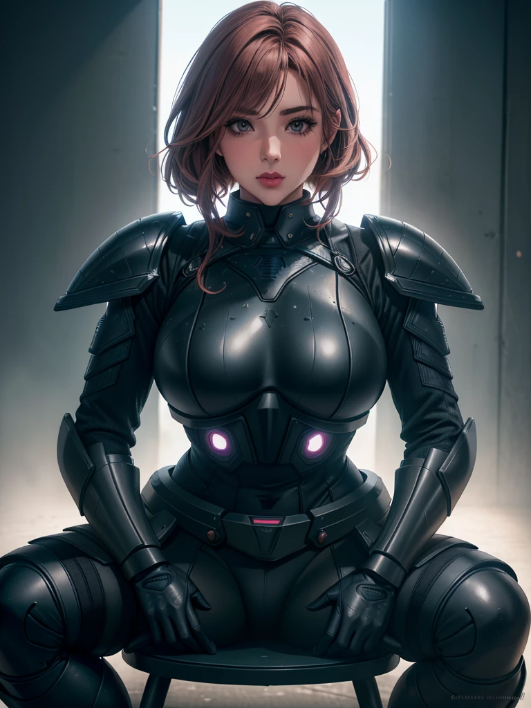 Armor Warriors, A lively city, (Inspired by the Avengers), Armor Suit, sit down, (8k, RAW Photos, Realistic: 1, 25), (Lots of lip gloss, Lots of eyelashes, Better Quality, Ultra-high resolution, Depth of written boundary, chromatic aberration, Broadlight, Colnatural, Vision (1:2)