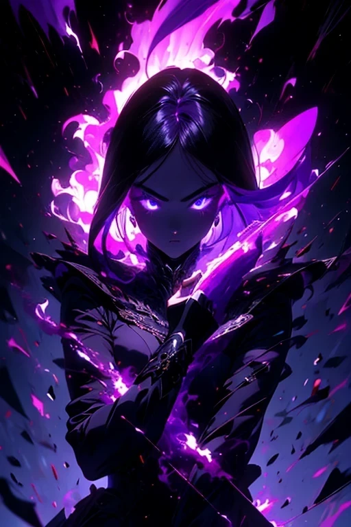 tmasterpiece, Best quality at best, Ultra-high resolution, The beautiful, the visual stunning shock, Elegant, incredibily detailed, Award-winning painting, (Dark art:1.1), deep shading, (Dark theme:1.1), genome, Angry, glowing, (purple aura:1.2),vibrancy, Flying debris, Flying debris,cg render,Ray traching,