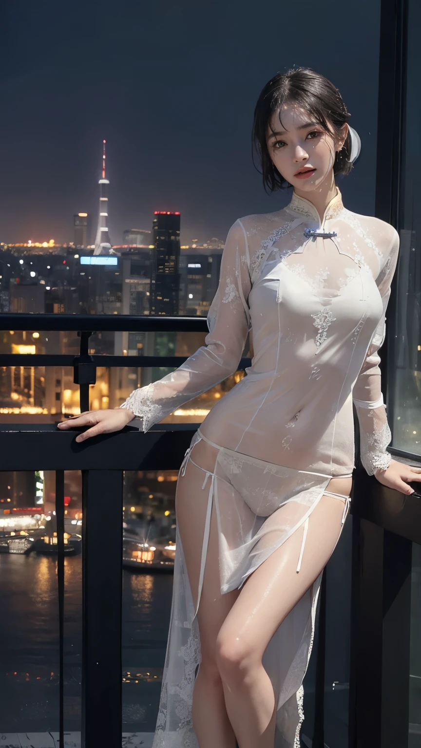 ((See-through:1.5)), (((Wet:1.5))), (((Wet clothes:1.8, Maxi-length Ao Dai:1.8, Lace panties:1.8))), ((sunny:1.8, Modern cityscape:1.8)), 1 Girl, ((Wet Hair:1.5, A grin:1.5, Short Hair:1.2, slender:1.5, Small Ass:1.5)), 18-year-old, 7 heads, Ideal body proportions, Black Hair, With bangs, Small breasts, Erect nipples, slender, Small Ass, Beautiful feet, Skinny Legs, Surrealism, Cinematic Lighting, Depth of written boundary, First Person View, F/1.8, 135mm, Ticker, Mastepiece, Curate, ((Anatomically correct:1.3)), Textured skin, Super Detail, High detail, High quality, Awards, Best Quality, High resolution, 8K