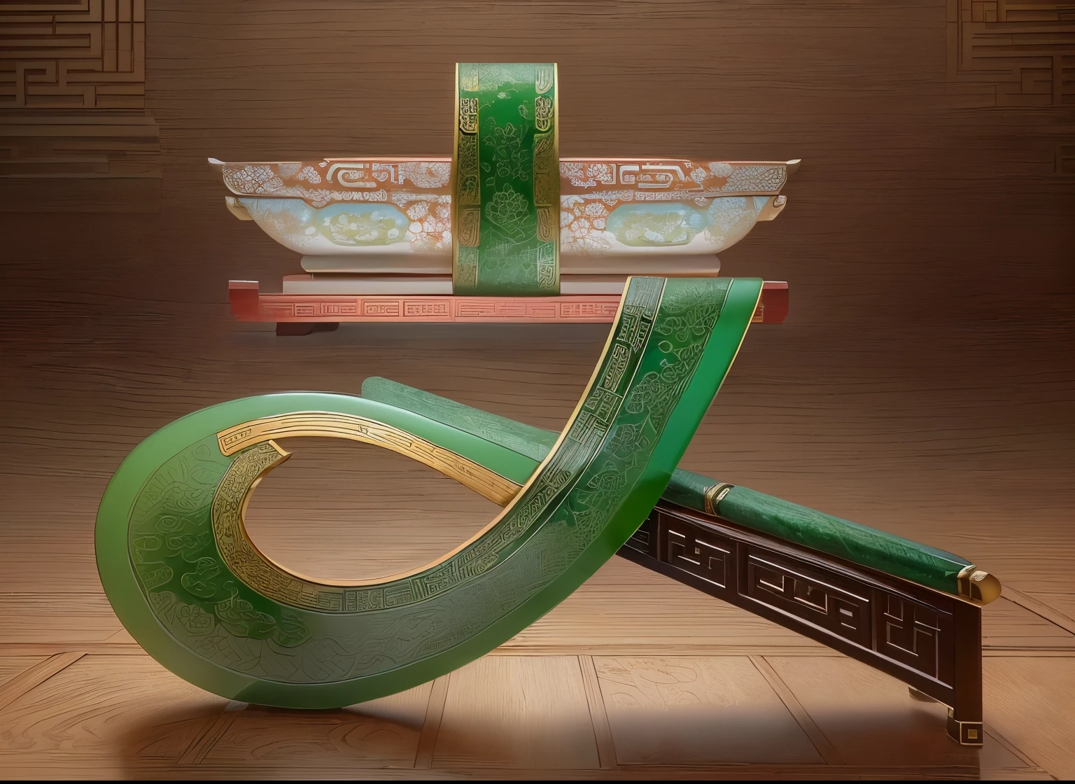 The image has foreground , middle and distant views , rich and diverse Chinese jade jade lying on a wooden table , Chinese celadon , Chinese artifacts , Chinese traditions , brushes , depth of field , rich details , diversity of images ,8k, masterpiece , best quality ,8k, insane details , intricate details , hyperdetailed , hyper quality , high detail , ultra detailed ,