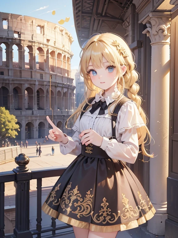 masterpiece, highest quality, Very detailed, 16k, Ultra-high resolution, Gothic art, Ancient Rome, 300 BC, Cowboy Shot, (One ****************, Detailed face, Perfect Fingers, Golden Eyes, Blonde, Braid, Tunica, DEGAS, Woven shoes), temple, Colosseum, In town, Cobblestones