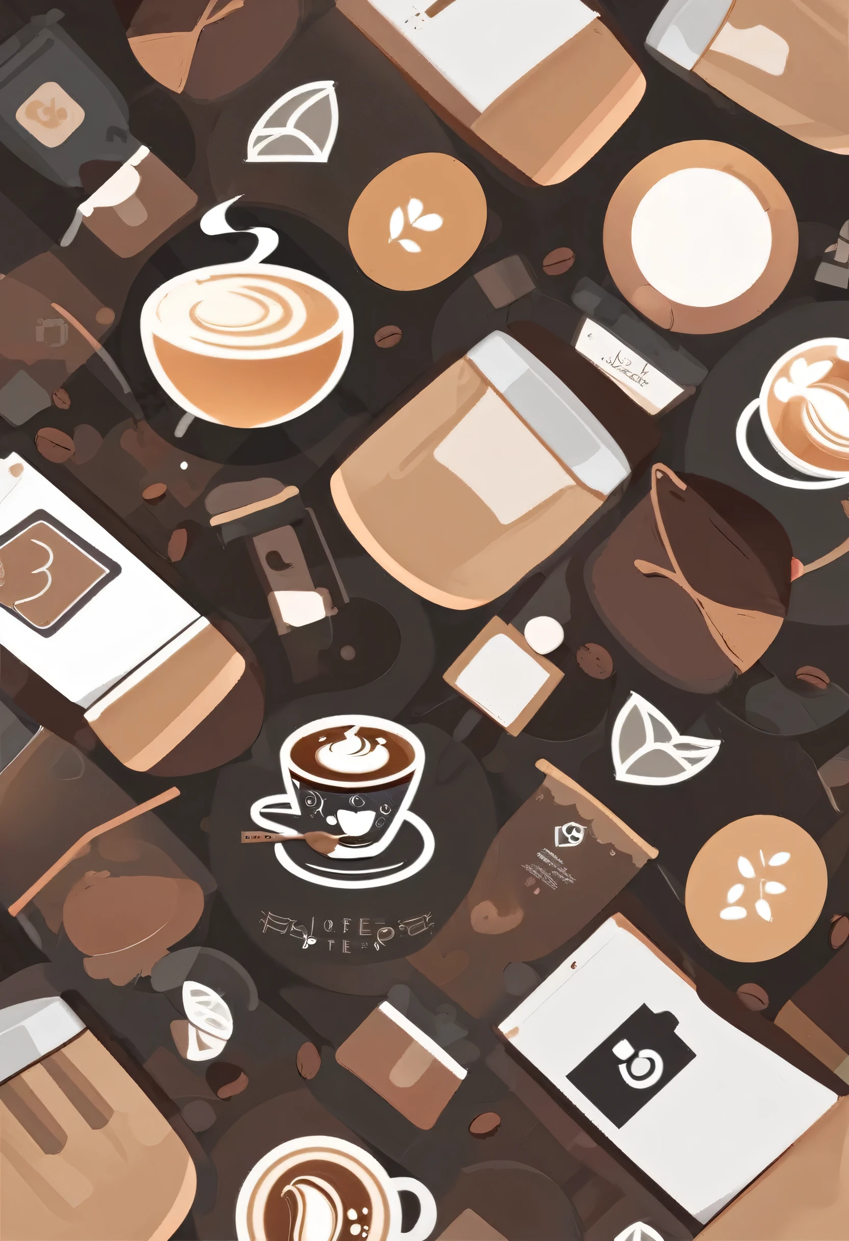 Cover,Coffee elements，Rich in Coffee elements，The background is simple and clean，flat design, Vector illustration, Icon, detailed 2d illustration, Flat illustration, Digital Illustration, Digital Artwork,