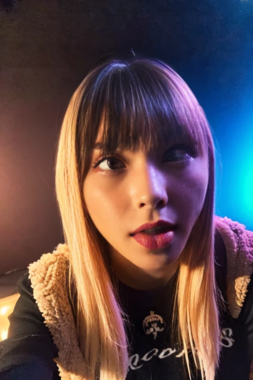 (ultra realistic),Photo, high quality, Analog Photography Ahegao , (low lighting), (neon atmosphere) light background ,portrait of a girl, Ahegao,chölka, view from above, detailed eyes,