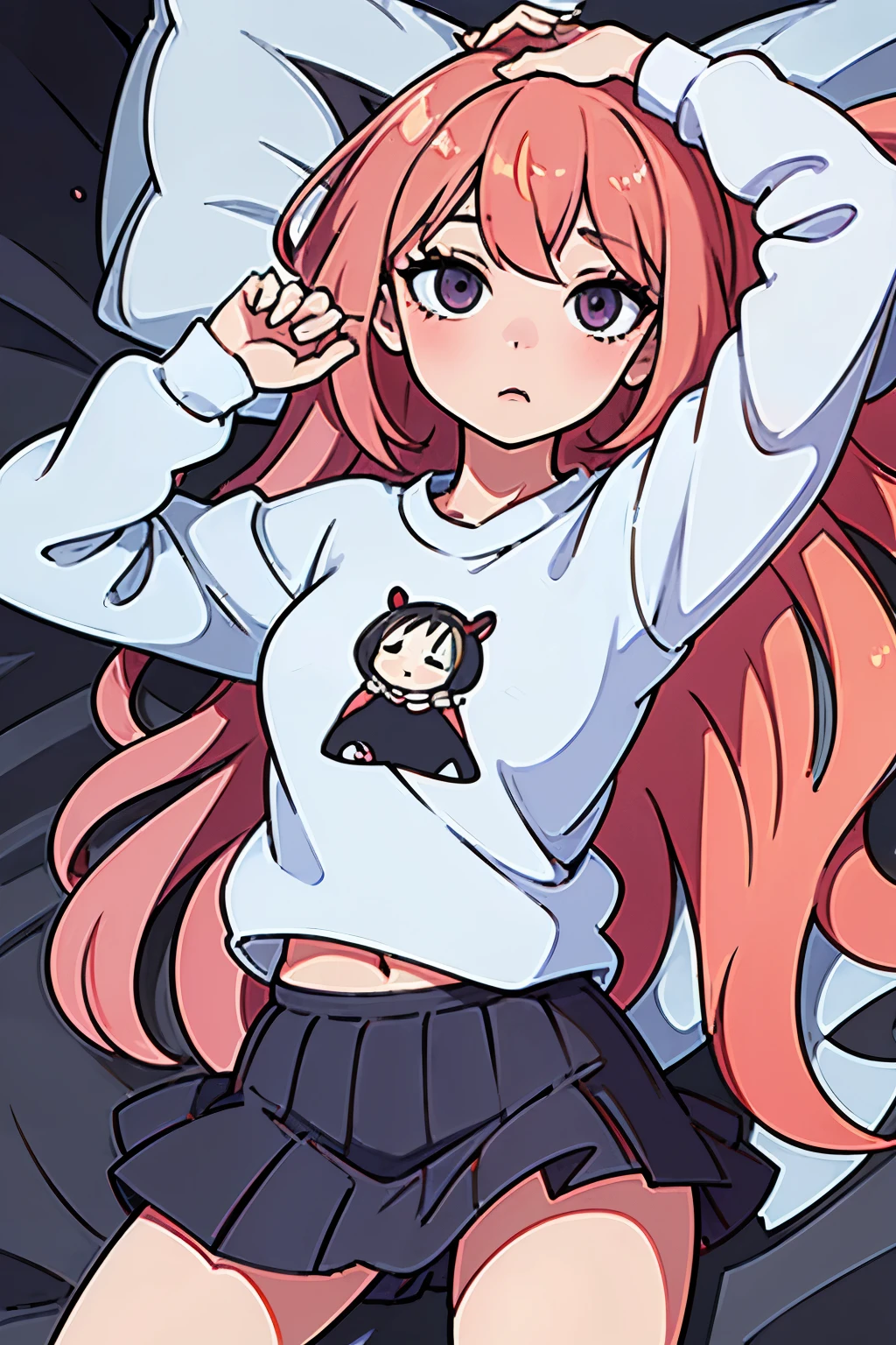 Anime Girl,Anime Illustrations,Lying in bed, Wearing a skirt, Wear clothes, 年轻的Anime Girl, Anime art style, rui fanart,