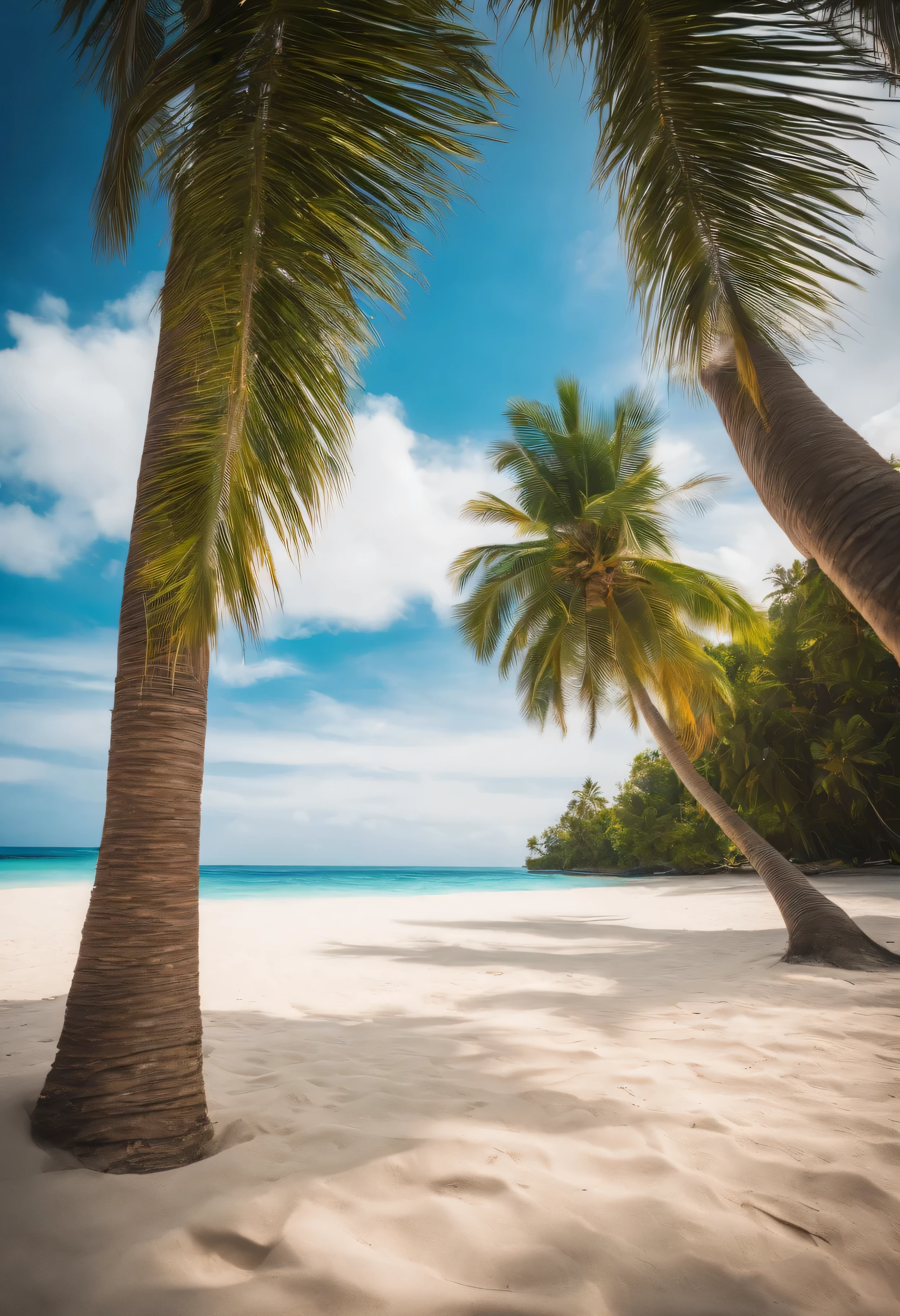 Palm tree on tropical beach with blue sky and white clouds abstract background. Copy space of summer vacation and business travel concept. Vintage tone filter effect color style.
