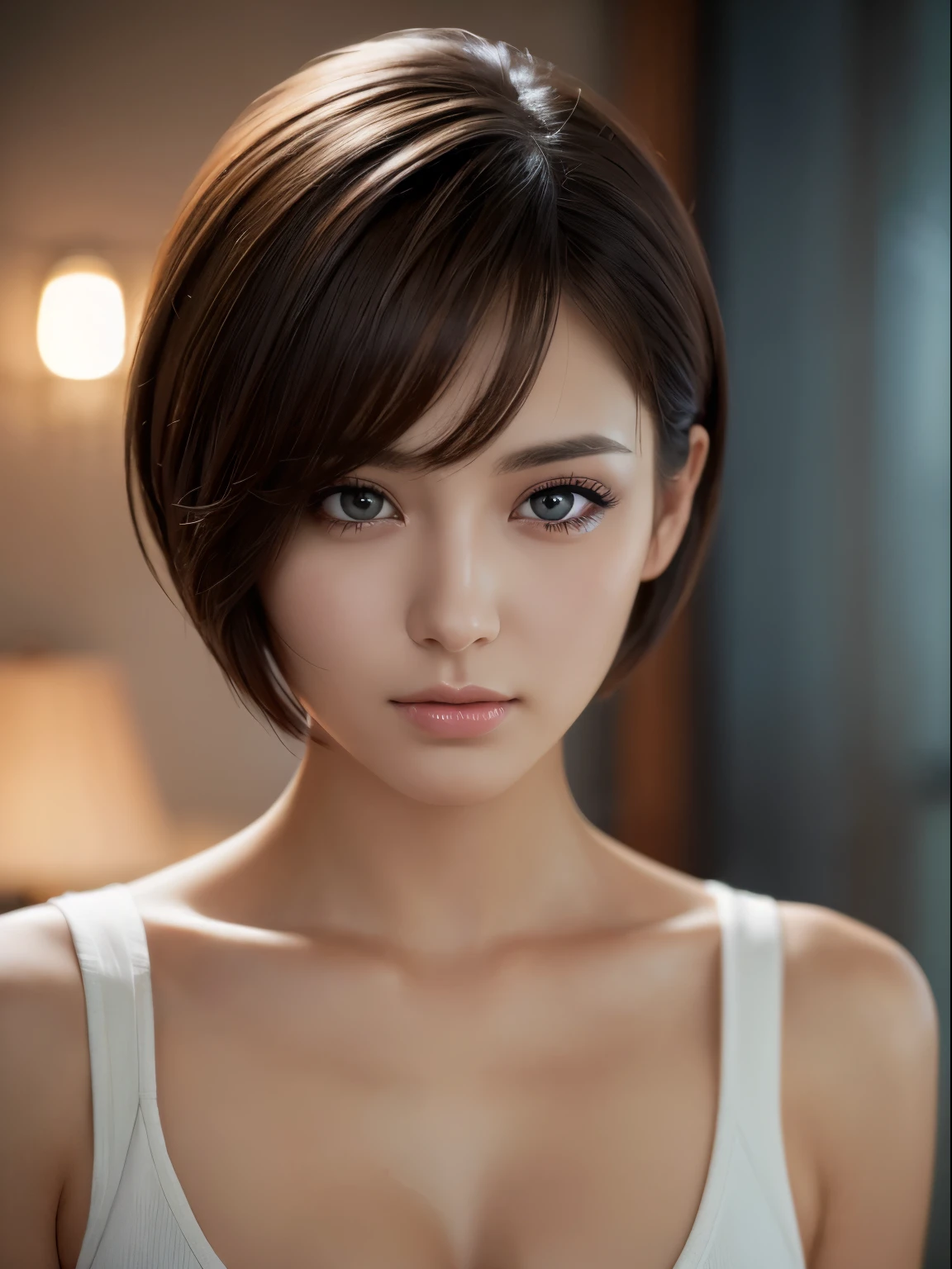 highest quality, Ultra-high resolution, (Realistic: 1.4), beautiful Eyes, Super beautiful, short hair, beautiful, beautiful Soldier, Eyes that beckon, Mistress&#39;s point of view, Attractive look, Sexy smile, Perfect Style, Perfect balance, Detailed skin, Mischievous Gaze