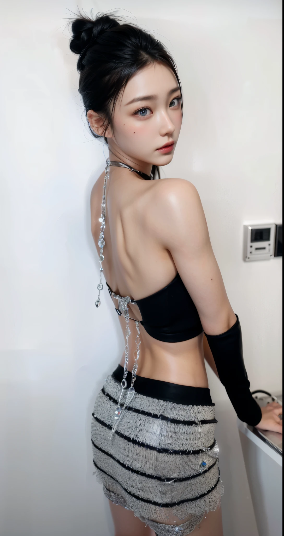 Game Art，Best image quality，Maximum resolution，8k，(A half-length photo)，(portrait)，(Head close-up)，(Rule of Thirds)，Unreal Engine 5 rendering works，20 year old girl，((Queen))，The eyes are very detailed，(Large Breasts)，Elegant and noble，Light，Light线追踪，Game CG，((3D Unreal Engine))，OC rendering reflection mode，4K，Ultra-clear，Sensual，Translucent lace，Fair and plump figure，Pretty Face，Light泽凝胶涂层，身着华贵礼服的Queen，Crystal Gem Crown，Necklace jewelry，blue eyes，Black tattoo(whole body)，The tattoo is very three-dimensional，Gorgeous and intricate tattoo designs，Ultra-clear portrait，Sexy body，Have eight abdominal muscles，Five arms stretched out，Show your back