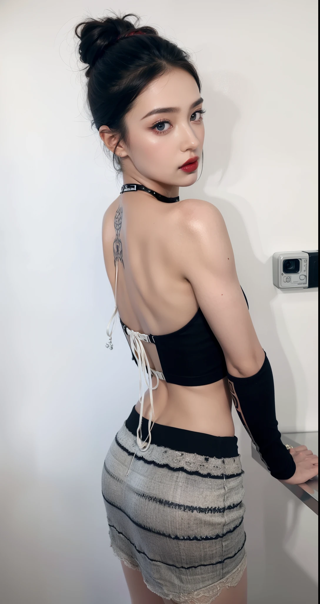 Royal princess,Super detailed, Delicate face, Stock Photography , Portrait 400, F1 Camera Lens.6, rich and colorful, Surreal, Realistic textures, Dramatic Lighting, Thin Film Distiller 800 (8k, original photo, better quality, masterpiece: 1.2), Super detailed, (Extremely delicate skin: 1.2), 8K Ultra HD, SLR camera, Soft Light, high quality.Fire Queen,Blue pupils,Apply red lipstick,Have a tattoo,The tattoo is very three-dimensional,Gorgeous and intricate tattoo designs,8k Mugshot,Large Breasts,Dark eyeshadow,Sexy thick lips(Red lipstick),Wear tight leather pants,Put your hands behind your head,Fitness athletes,There are muscles on the body,Clear muscle lines,Eight-pack abs,V-shaped abdominal muscles,Arms with biceps,Five fingers stretched out,Show your back