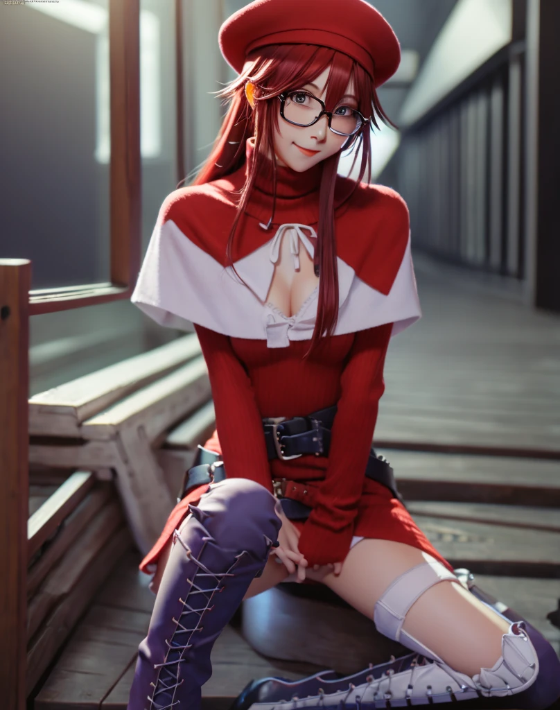 red hairs、hime-cut、Golden Eyes、eye glasses、ssmile、Early teens girl、Smaller chest、Thin pubic hair、Open the white robe、Opening legs、countryside village、low angles